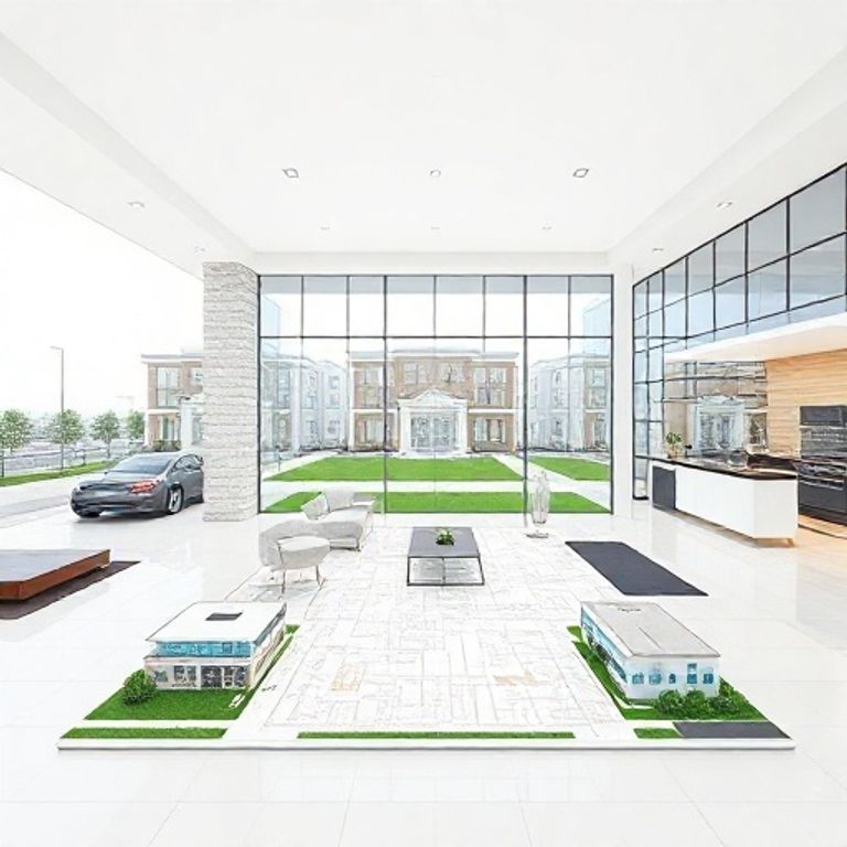 Modern subdivision marketing with artistic impressions and floor plans for brochure design.