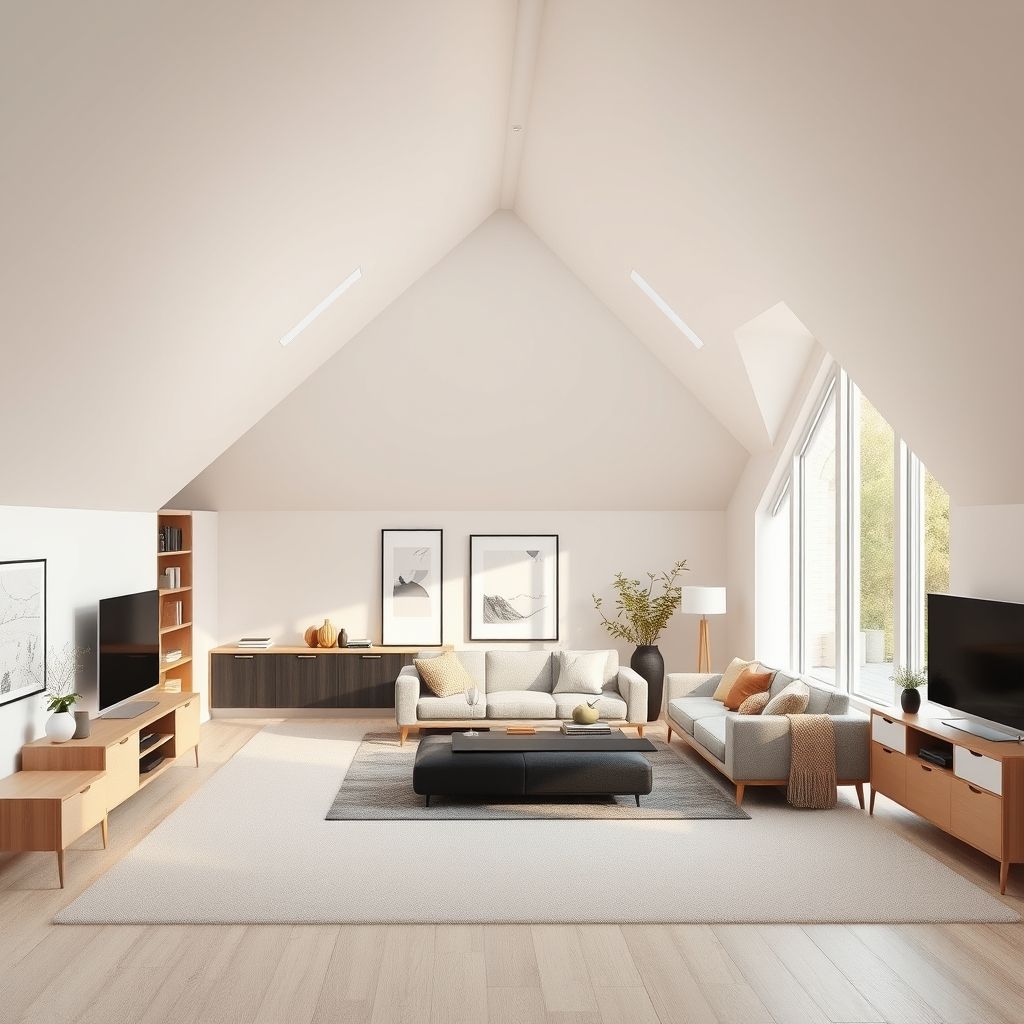 Attic conversion planning: clean, modern space with potential.