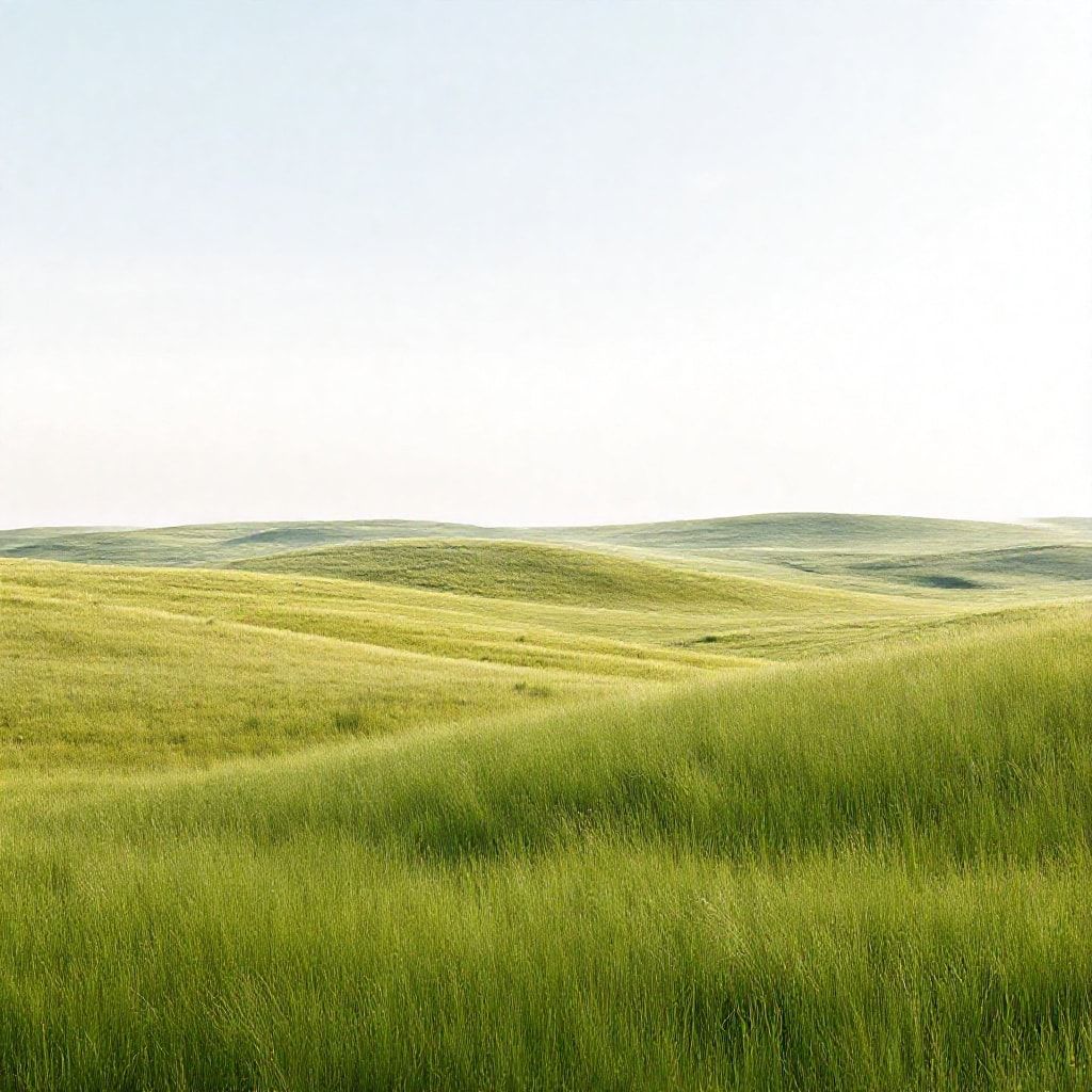 Vast prairie landscape with modern floor plan graphic overlay, showcasing a clean, professional brochure design.
