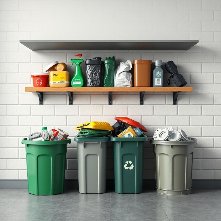Clean, modern granny flat with designated trash and recycling storage areas.