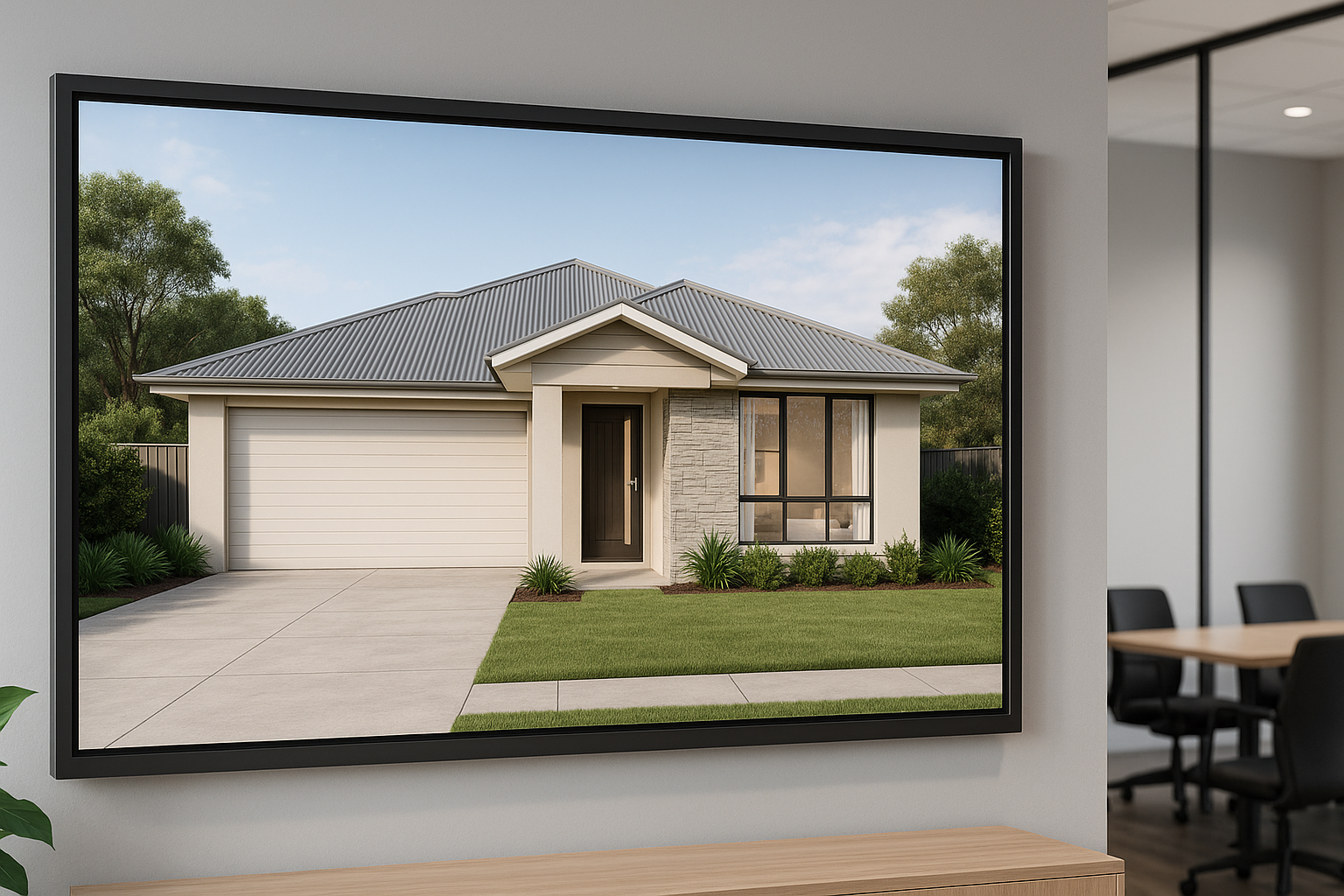 Artists impression 3D elevation for off-the-plan sales displayed in a Sunshine Coast builder's marketing suite